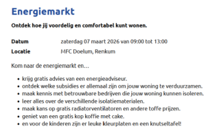 Energiemarkt voor bewoners @ MFC Doelum Renkum